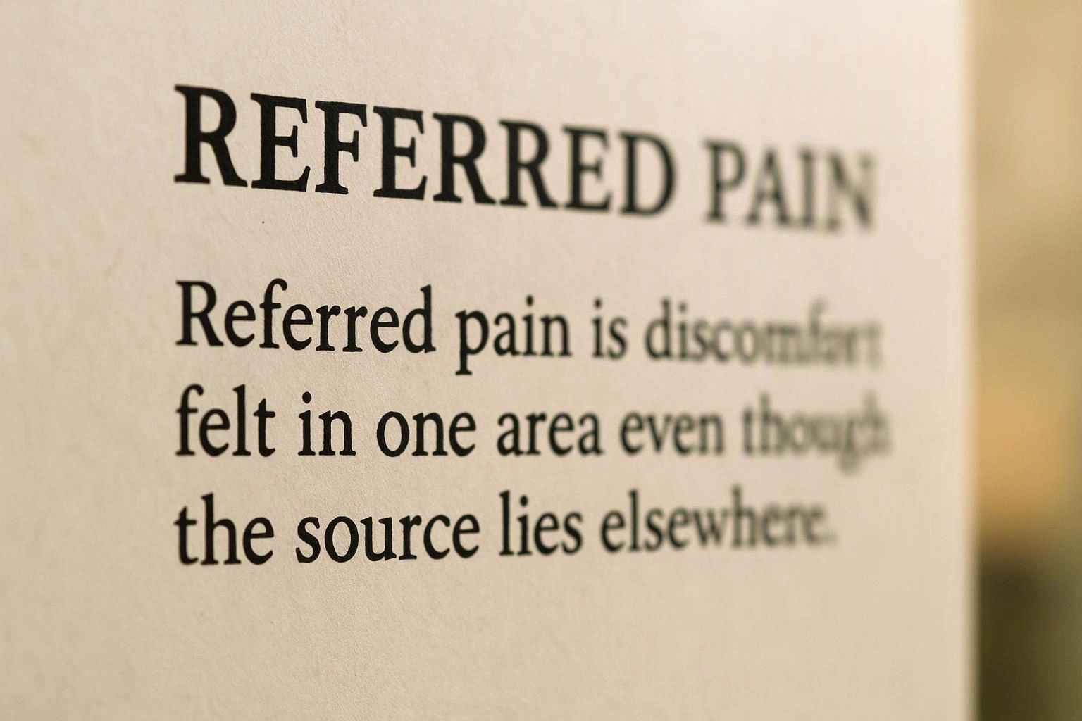 A printed page shows the heading "REFERRED PAIN" and a definition in large black text